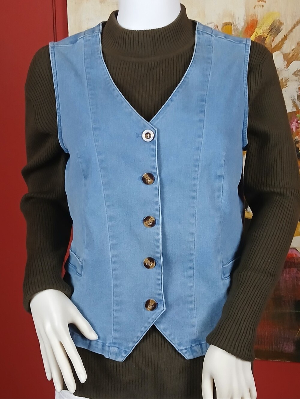 Classic Blue Denim Button-Front Vest